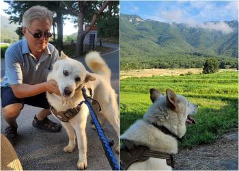 문 전 대통령, 선글라스 끼고 반려견 '쓰담'…한 달 만에 근황 알려