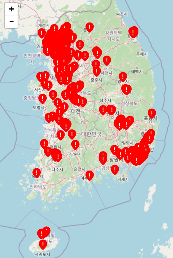 딥페이크 불법 합성물 피해를 입었다는 학교명을 검색할 수 있는 '딥페이크 피해학교 지도'. 