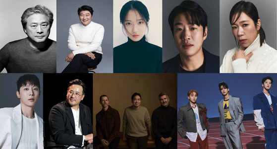 좌측부터 박찬욱, 송강호, 김혜윤, 안재홍, 염혜란 신현수, 증국상, '삼체' 작가(데이비드 베니오프, 알렉산더 우, D.B 와이스), 부석순. 