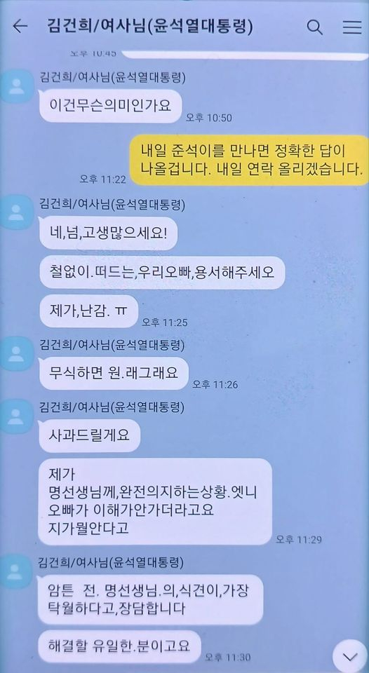 명태균 씨가 김건희 여사와 주고 받았다는 문자를 15일 공개했다. 〈사진=명태균 페이스북 캡처〉 